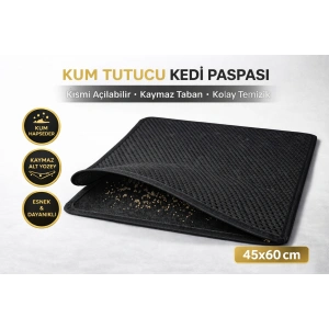 Kedi Elekli Tuvalet Önü Kum Tutucu Paspas  45 cm - 60 cm Siyah