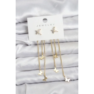 Kelebek Model Gold Renk Pirinç Sallantılı Kadın Küpe
