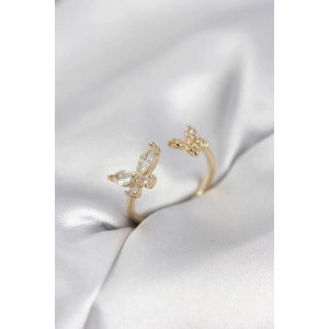 Kelebek Model Zirkon Taşlı Gold Renk Kadın Yüzük