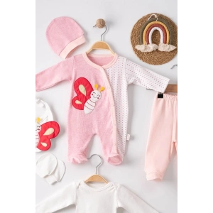 Kelebek Nakışlı Puanlı Tulumlu % 100 Pamuk Kız Bebek 5li Set