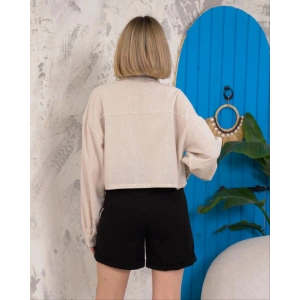 Kemer cepli keten crop gömlek  s255350