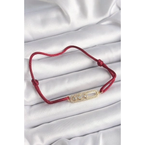 Kırmızı İpli Asansörlü Zirkon Taşlı Gold Messika Model Kadın Bileklik