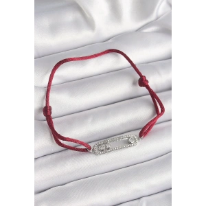 Kırmızı İpli Asansörlü Zirkon Taşlı Gümüş Messika Model Kadın Bileklik