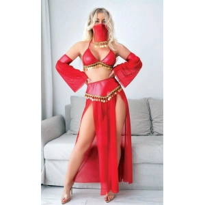 Kırmızı Peçeli Seksi Dansöz Kostümü
