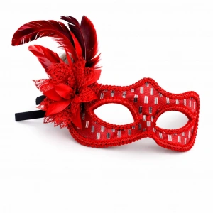 Kırmızı Tüylü B Maskesi Kadın Parti Aksesuarı