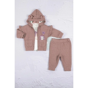 Kirpi Nakışlı % 100 Pamuk 3lü Kız Bebek Takım