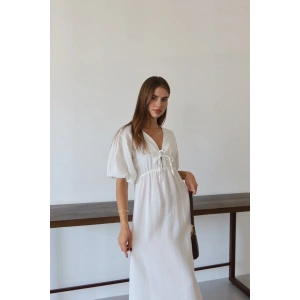 Kısa kollu müslin elbise beyaz pt