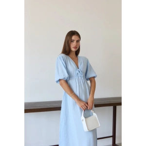 Kısa kollu müslin elbise mavi pt