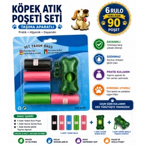 Köpek Dışkı Poşeti 6 rulo + Taşıma Aparatı Hediyeli ( 90 poşet - 6 rulo )