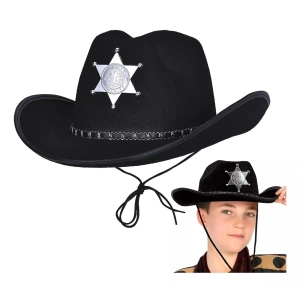 Kovboy Şerif Şapkası Siyah 12 Adet - Kostüm, Parti ve Gösteri Şapkası