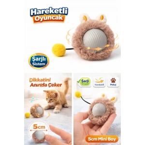KP Şarjlı Hareketli Peluş Kedi Oyuncağı Kuyruklu 5 cm – İnteraktif Titreşimli Hareketli Top