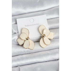 Krem Mineli Lotus Model Pirinç Kadın Küpe