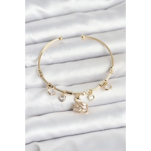 Kuğu Charmlı Gold Renk Kadın Bileklik
