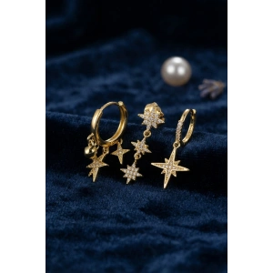 Kutup Yıldızı Model Gold Renk 3 lü Küpe Set