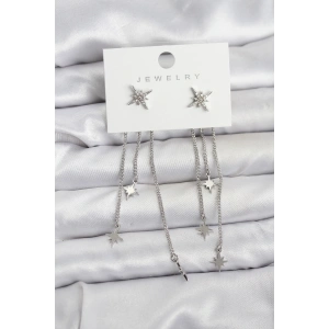 Kutup Yıldızı Model Gümüş Renk Pirinç Sallantılı Kadın Küpe