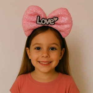 LED Işıklı Love Yazılı Fuşya Fiyonk Taç – Kız Çuk Parti Tacı