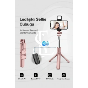 Led Işıklı Selfie Çubuğu Bluetooth Kumandalı Kablosuz Tripot Selfie Monopod Selfie Stick (Pembe) (  )