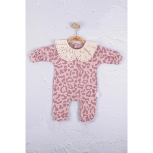 Leopar Dama Desenli % 100 Pamuk Kız Bebek Tulum