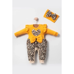 Leopar Desenli Fiyonklu % 100 Pamuk Kız Bebek Tulum
