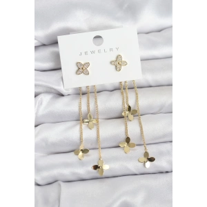 Lotus Model Gold Renk Pirinç Sallantılı Kadın Küpe