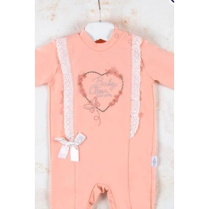 Love Kalp Nakışlı % 100 Pamuk Kız Bebek Tulumu