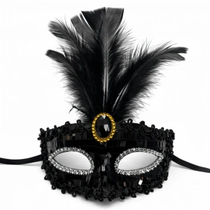 Lüks Siyah Tüylü Taşlı B Maskesi