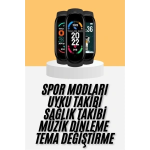 M6 Akıllı Bileklik Siyah Adımsayar Spor Takibi Android ve İOS Uyumlu