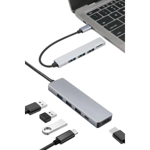Macbook Pro/air Uyumlu USB TypeC 8 In 1 Hub Dönüştürücü Çevirici Çoklayıcı USB Hdmı Micro Sd 8 Girişli