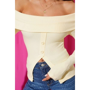 Madonna Yaka Düğmeli Bluz Sarı