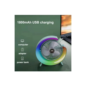 Masaüstü Vantilatör Usb Şarjlı Rgb Led Işıklı 3 Kademeli 180° Ayarlanabilir Soğutucu Fan Pembe