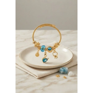 Mavi Kuğu Model Gold Renk Charmlı Bileklik