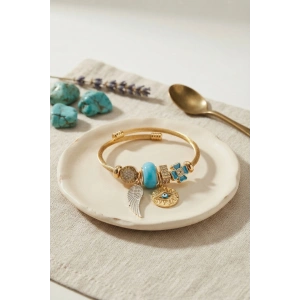 Mavi Renk Göz Model Gold Charmlı Bileklik