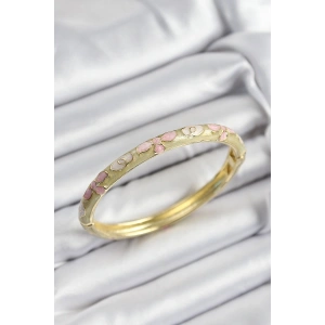 Mineli Pirinç Pembe Hardal Ve Krem Çiçek Motifli Gold Renk Kadın Kelepçe