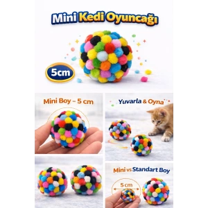 Mini Ponpon Kedi Oyuncak Topu 5 cm ( 2 Adet ) – Yumuşak Renkli Sessiz Kedi Oyun Topu