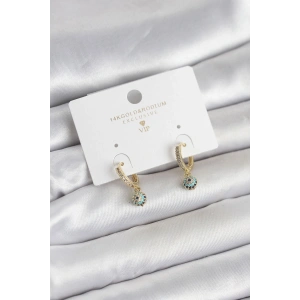 Minimal Nazarlı Model Gold Renk Zirkon Taşlı Kadın Küpe