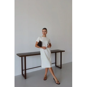 Modal yırtmaçlı elbise beyaz pt