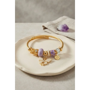 Mor Kelebek Model Gold Renk Charmlı Bileklik