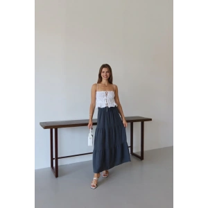 Müslin kumaş keten uzun etek antrasit pt