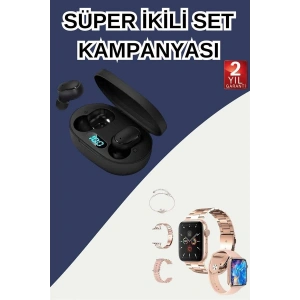 Nabız Ölçer Hediye Bileklikli Akıllı Saat ve Dijital Göstergeli Bluetooth Kulaklık Çoklu Şarj Girişi