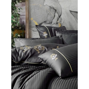 Nakışlı Çift Kişilik Saten Nev Takımı King Antrasit