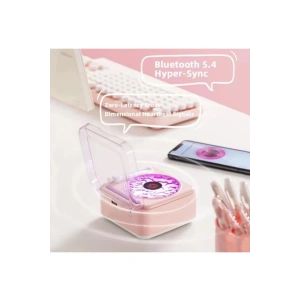 Nostalji Mini Plak Görünümlü Ralu Bluetooth Hoparlör 3d Ses Daası Retro Müzik Plak Pembe