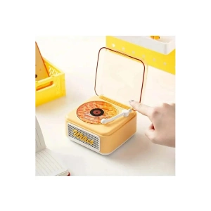 Nostalji Mini Plak Görünümlü Ralu Bluetooth Hoparlör 3d Ses Daası Retro Müzik Plak Sarı