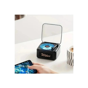 Nostalji Mini Plak Görünümlü Ralu Bluetooth Hoparlör 3d Ses Daası Retro Müzik Plak Siyah