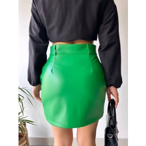 Önden iki cepli deri etek yeşil h240040