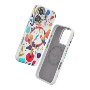 Onegif  İphone 16 Flower Series Magsafe Kapak - Beyaz