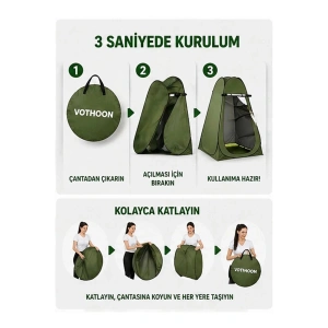 Otomatik Kabin Giyinme Çadırı 120x120x190 Cm Üst Halandırma Yan Pencereli Duş & Wc Çadırı