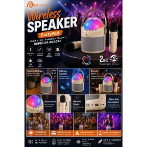 Partypod Bluetooth 5.3 Destekli Çok Fonksiyonlu Kablosuz Mikrofon Ve Hoparlör