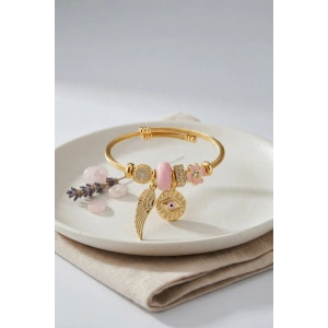 Pembe Göz Model Gold Renk Charmlı Bileklik