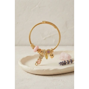 Pembe Kedi Model Gold Renk Charmlı Bileklik