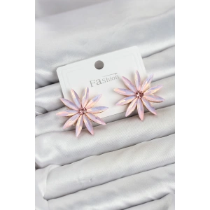Pembe Kristal Taşlı Lotus Model Kadın Küpe